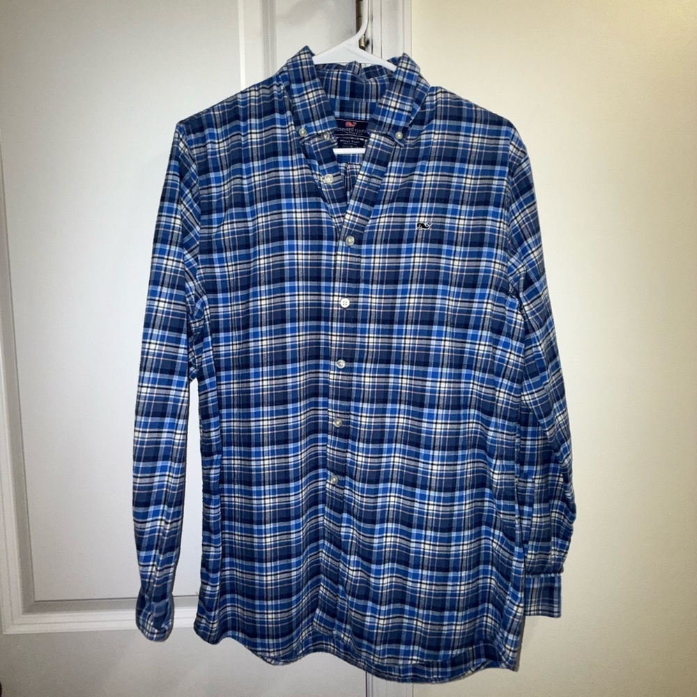 Vineyard Vines Blue and White Plaid Boys Shirt